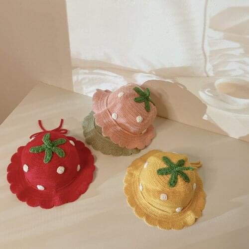 Spring Children Bucket Hats Cartoon Strawberry Boys Girls Basin Hat 8 Months Baby Woolen Caps Accessoris Panama Beach Cap 1-4Y