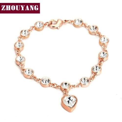 ZHOUYANG Top Quality Heart Rose Gold Color Bracelet Jewelry Austrian Crystals ZYH057 ZYH062