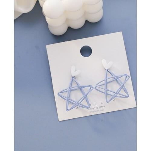 2020 Summer Sweet Hollow Out Metal Star Earrings for Women Female Blue Spray Alloy Big Heart Dangle Earrings Party Jewelry Gifts