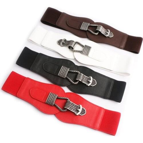 Hot Sale Women Ladies Girls Fashion Wide Waistbands Big buckle PU Leather Stretchy belt Elastic Waist Ceinture Waistband Cinto