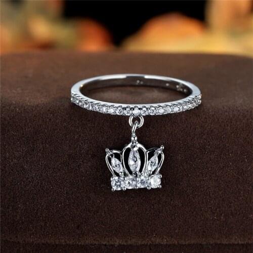 Geometric Small Stone White Zircon Ring Dainty Gold Silver Color Wedding Ring Luxury Crystal Queen Crown Pendant Rings For Women