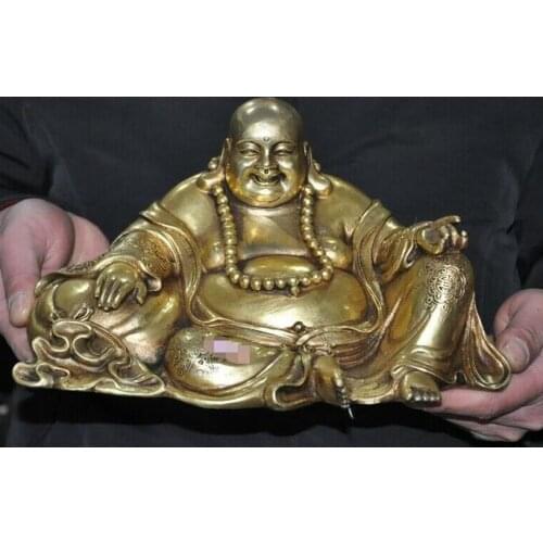 10" China temple bronze Buddhism Happy Laugh Maitreya Buddhas Wealth Statue