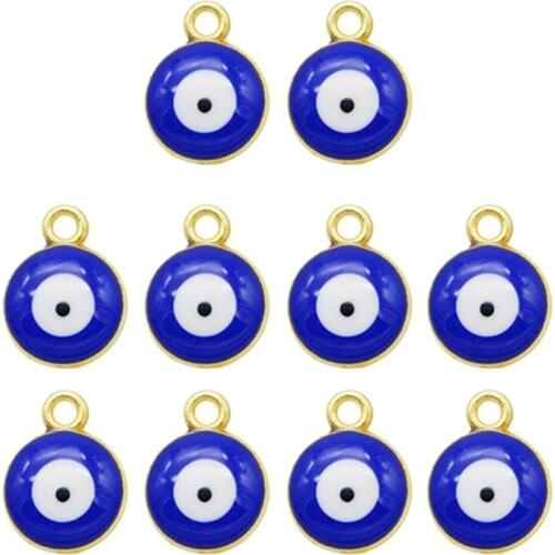10 PCs Blue Eyes Single Hanging Drip Pendant Evil Eye Charms Pendants Connectors Links Alloy Pendant Bracelet Pendant