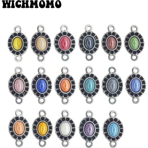 New 10Pieces Zinc Alloy Inlaid Colorful Oval Ceramic Imitation Pearl Charms Connector for Diy Bracelet Earring Jewelry Accessory