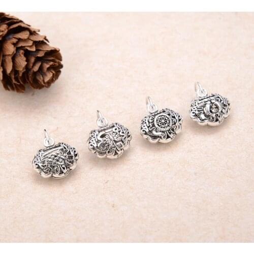100% 925 Silver Tibetan Good Luck Charm Small Buddhist Sacred Symbols Pendant DIY Tibetan Bracelet Charms