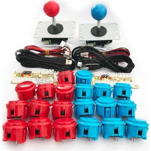 2 Players DIY Arcade Joysticks LED Illuminated Buttons DIY Joystick Parts For MAME With LED Buttons+ 2 Joysticks+2 USB Encoder
