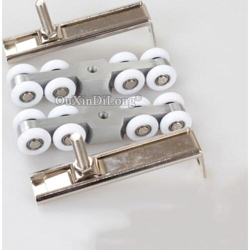 Brand New 2PCS Heavy Duty Shower Sliding Door Rollers 8 Wheels Hanging Pulleys Cupboard Cabinet Door Hangers Mute Wheels