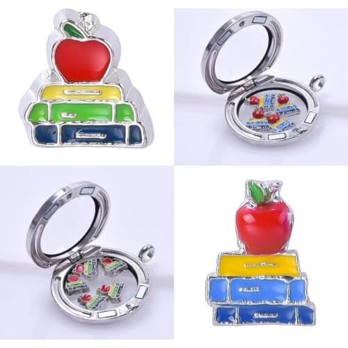 F123 DIY Accessories Enamel Apple and Book Charms Floating Locket Charms For Glass Living Locket 5*9mm