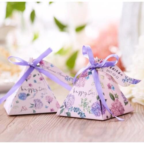 20pcs Creative Wedding Favor Box Cone Candy Box Gift Boxes Party Supplies Sweet Candy Boxes With Ribbon Card Mariage Boite