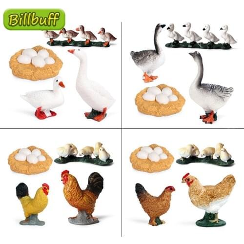 4pcs Simulation Poultry Animals ABS Chickens Duck Goose Action Model Figures Collection Cognition Educational Toys for Childrens