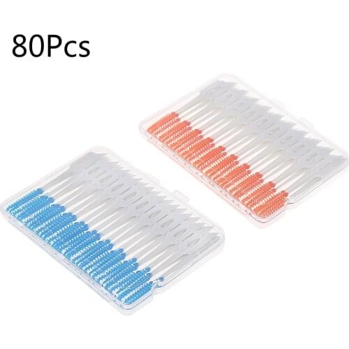 80Pcs Soft Plastic Massage Gums Gingival Interdental Brush Massage Toothbrush Floss Dental Flosser Pick Tooth (Blue And Orange)