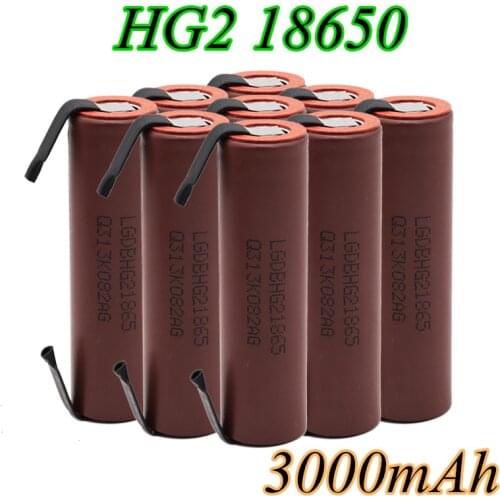 Battery 18650 HG2 3000mAh with strips soldered batteries for screwdrivers 30A high current + DIY nickel inr18650 hg2