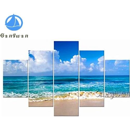Large-scale modern seascape by the seaside 5 pcs diamond painting natural landscapes embroidery mosaic rhinestone home decor art