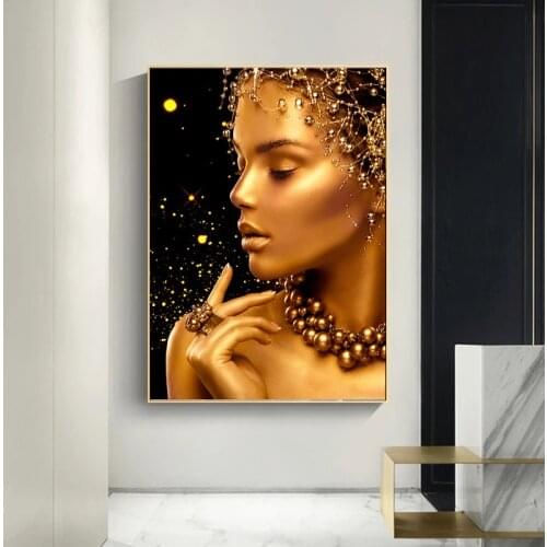 Black and Gold Woman Sexy Nude African Canvas Painting Posters and Prints Cuadros Wall Art Pictures for Living Room Home Decor