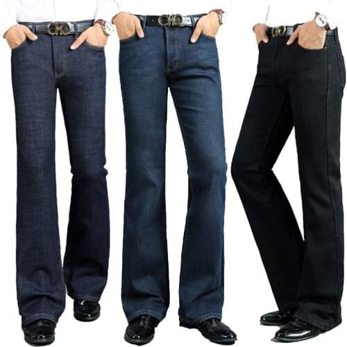 Color: Blue Black Jeans Men Winter Mens Thick Horned Jeans Warm Thicken Plus Velvet Flare Pants Micro Horn Stretch Jeans 28-38