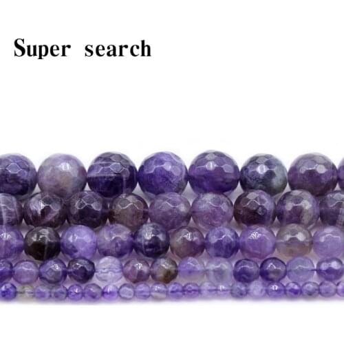 Wholesale Natural Stone Faceted Purple Amethysts Quartz Loose Beads 15" Strand 4 6 8 10 12MM For Jewelry Making