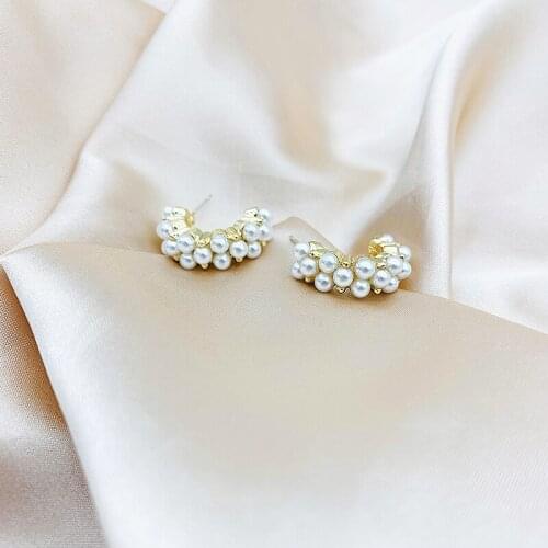 JOUVAL Vintage Cute Hoop Earrings For Women Girls Simulated Pearl Circle Round Brincos Boho New Korean Japan Kpop Jewelry Gift