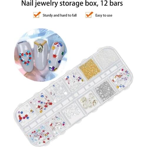12-Grid Transparent Nail Art Tips Rivet Pearl Metal Sequin Storage Box Organizer Jewelry Storage Box nail Sequin Container Nail