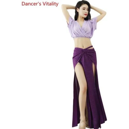 Belly Dance Suit Short sleeves top split skirt women belly dancing Practice Clothes Oriental Dancing Elegant Performance suit