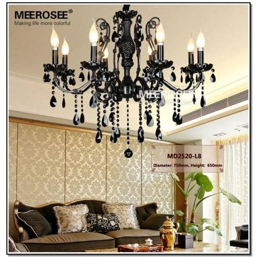 HOT! French Style Crystal Chandelier Lighting Fixture 8 lights Vintage Black Wrought Iron Chandelier Suspension Hanging Light