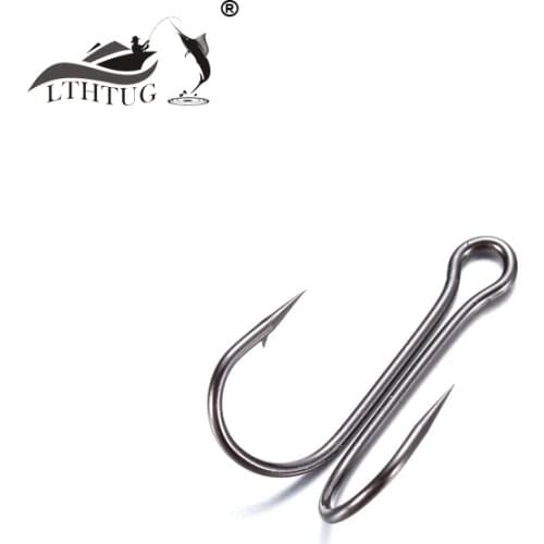 LTHTUG 20pcs/lot Barbed Duple Double Fishing Hook 2# 4# 6# 8# 10# Black Nickel Sharp Prevent Hanging VIB Bait For Bass Perch