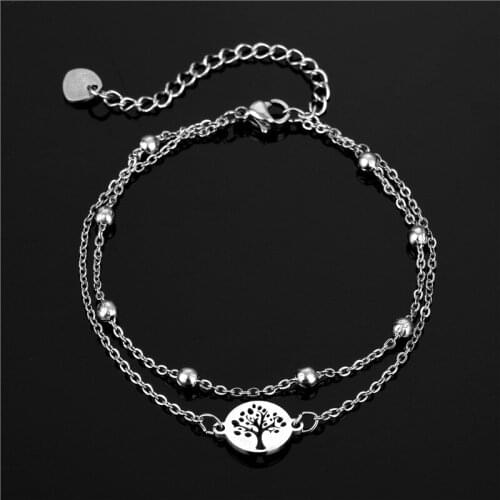 Fashion punk goth gothic stainless steel double layer hip hop punk bracelet tree of life charm bracelet cross heart bead jewelry