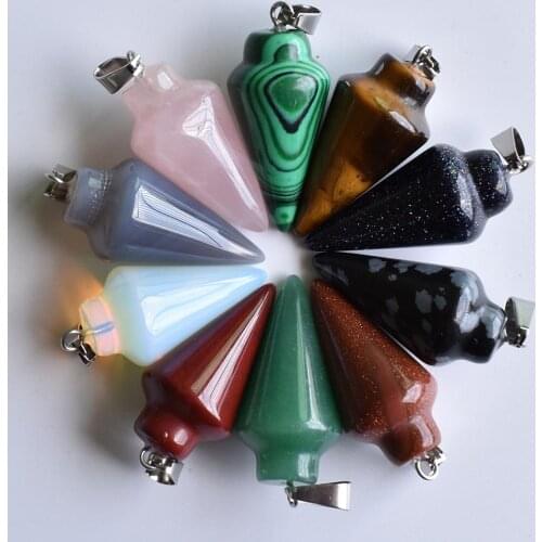 Fashion hot selling mixed natural stone pendulum circular Cone charms Pendants for jewelry making 10pcs/lot wholesale free