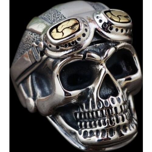 Punk Men Ring Vintage Gothic Pilot Skull Ring For Men Accessories Jewelry Party Gift