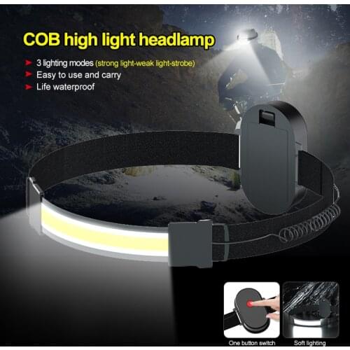 Outdoor head-mounted soft light headlight COB high-brightness night running fishing LED light 3 modes Waterproof camping lamp