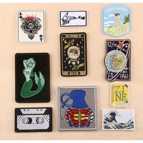 50pcs/Lot Embroidery Patches Letters Clothing Decoration Accessories Animal Mermaid Diy Iron Heat Transfer Applique Recorder