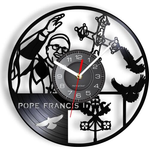 Religious Celeb Pope Francis Catholicism Wall Clock Roman Catholic Vinyl Record Wall Clock St Francis Church Decor Wall Watch