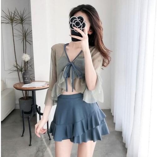 2021 New Womens Swimsuit Sexy High Waist Bikini Push Up Padded Swimwear Women Two Piece Swimsuit Beach Bathing Swimskirt