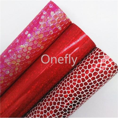 Onefly 21X29CM Red Smooth Glitter Leather, Iridescent Stone Embossed Faux Fabric Sheets For Bow DIY handbags shoes BQ030