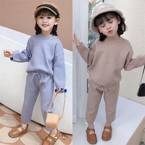 Autumn new girls casual loose sweater pants suit 2pcs Sweater children knitted suit winter girls clothing set baby girls clothes