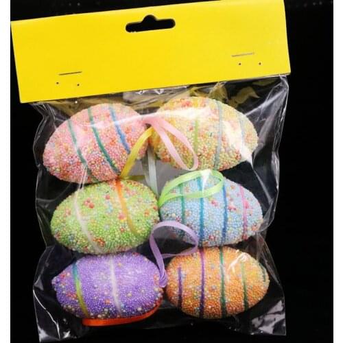 6Pcs 4X6cm Easter Eggs Hanging Ornaments Easter Decoration DIY Painted Foam Eggs Gifts for Children Stage Layout