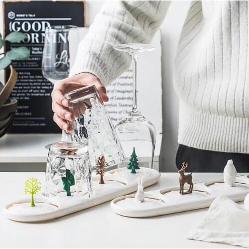 Nordic style Plastic Cartoon Rabbit Cactus Shape Cup Holder Draining Rack Home Storage Shelf Kitchen Organizer Tool For Mug Bowl