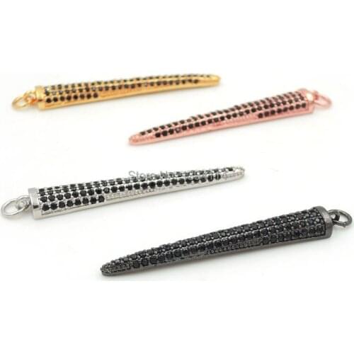 43*6*4mm Micro Pave Black CZ Point Bar Charms Fit For Making DIY Necklaces Jewelry