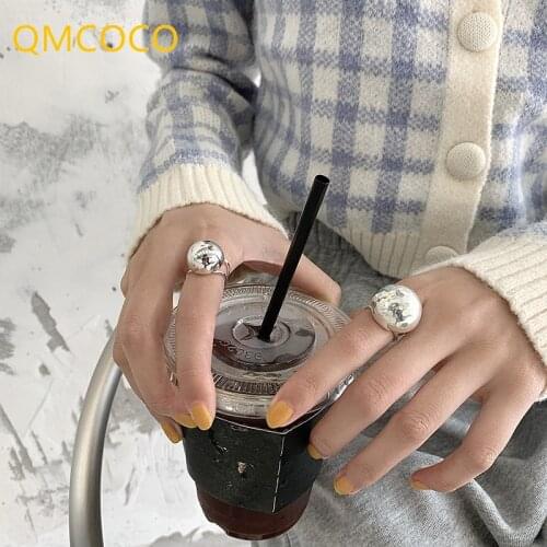 QMCOCO 925 Silver Large Ball Smooth Rings For Woman Vintage Simple Party Jewelry Gifts 2021 New Style Trendy Ring