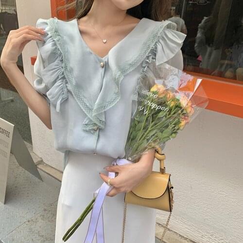 QOERLIN Ruffles Summer Basic Outerwear Sweet 2021 Stylish New Femme Hot Loose Tops Lady Short Sleeves Summer Shirts Plus Size