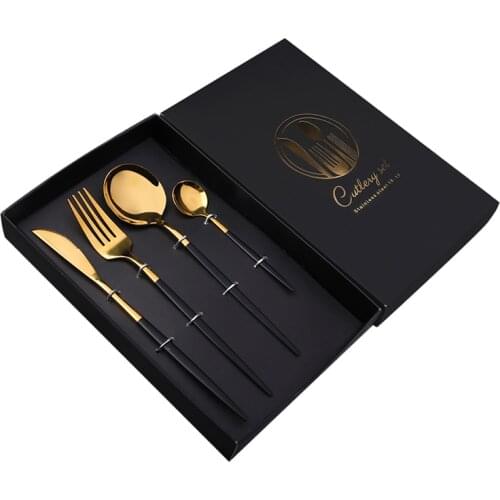 Luxury Tableware Sets Gold Dinnerware Set Fork Knife Spoon Set Table Cutlery Creative Kitchenware Flatware Set Gift Box