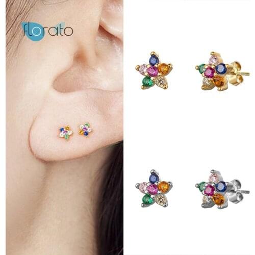 925 Silver Ear Needle Pave Colorful Crystal Five-pointed Star Earrings for Women Simple Stud Earring Wedding Jewelry Accessories