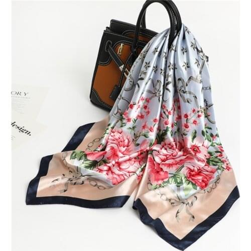 New Womens Scarf Bandana Headband Flowers Vintage Luxury Summer Beach Square Silk Handkerchief Bohemia Girl Accessories 2021