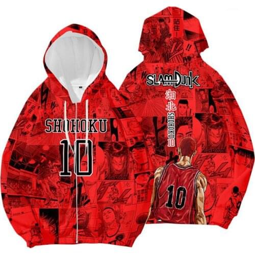 Anime SLAM DUNK 3D Print Zip Up Women/men Hoodie Sweatshirt Shohoku High School Sakuragi Hanamichi Cosplay Zipper Hooded Jacket