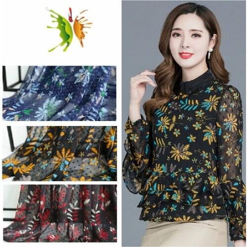 Wide 59" Like Embroidery Effect Rose Cut Flowers 2020 Spring and Summer Printing Thin Transparent Chiffon Yarn Fabric