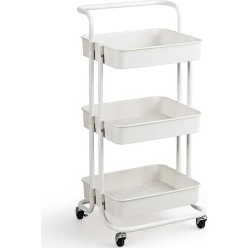 3 Tier Rolling Cart W/Wheels Practical Handle&ABS Storage Basket Organizer White
