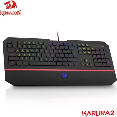 Redragon KARURA 2 K502 RGB USB gaming Membrane Silent keyboard LED backlit 104 keys wired Computer PC gamer with Wrist Rest