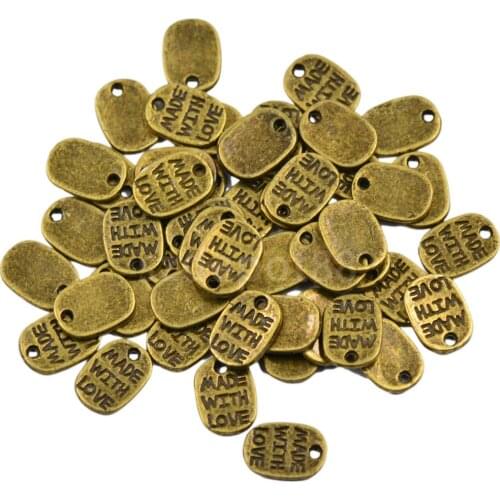 50pcs Vintage Bronze Oval Beads MADE WITH LOVE Charms for Jewelry DIY Making