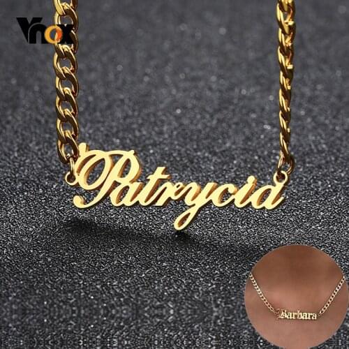 Vnox Three Colors Name Necklace Personalized Pendant for Women Arial Old English Font