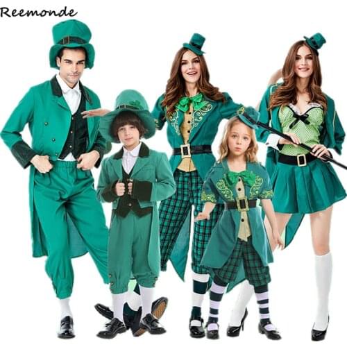 Adult Ireland Saint Patrick St. Patrick Day Lucky Fairy Leprechaun Costume Kids Irish Goblin Cosplay Carnival Halloween Outfit