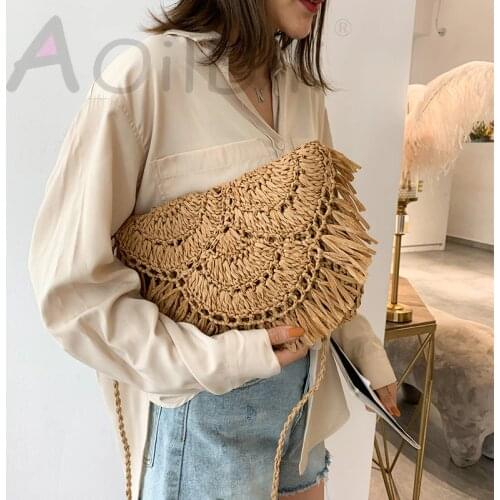 Women bag New fringed straw bag flip hand-woven bag casual handbags beach bag